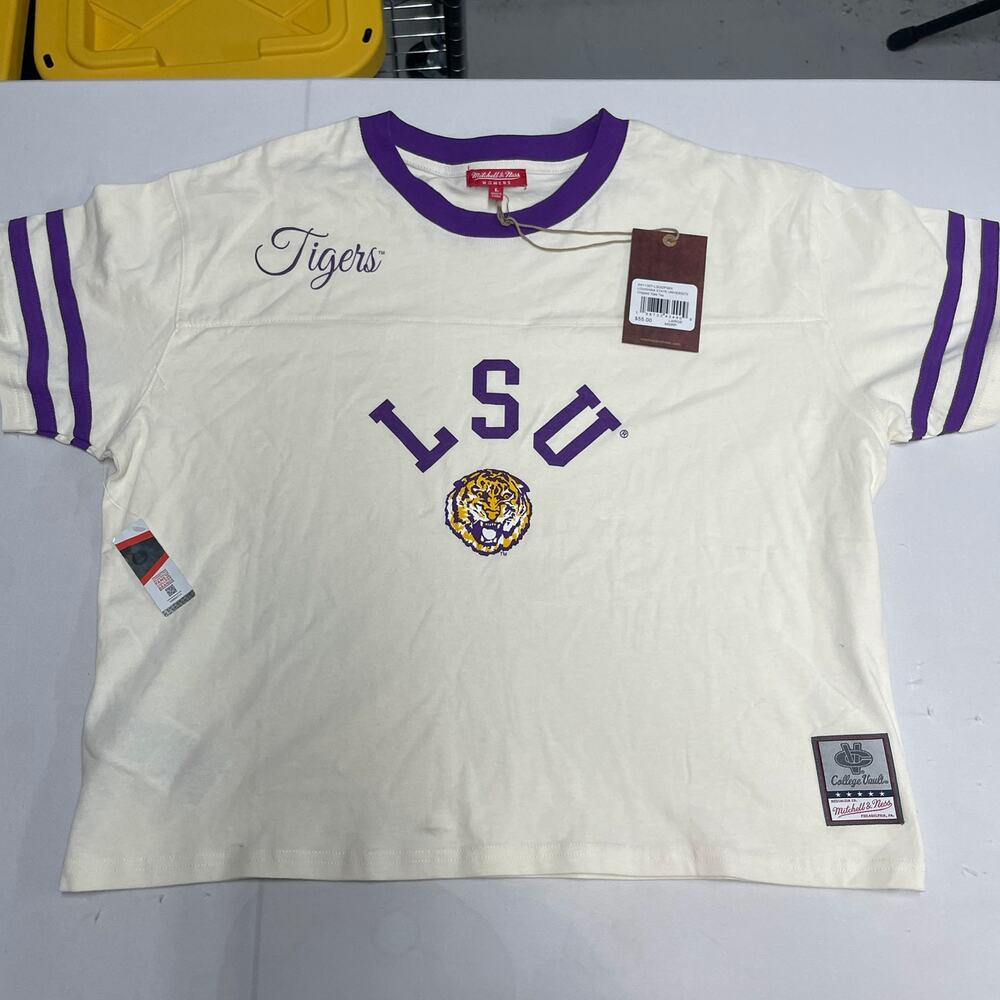 Louisiana State LSU Tigers Mitchell & Ness Women's Cropped Yoke T-Shirt NWT